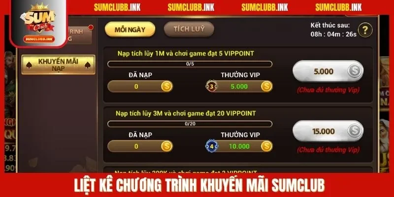 Liệt kê chương trình khuyến mãi SUMCLUB